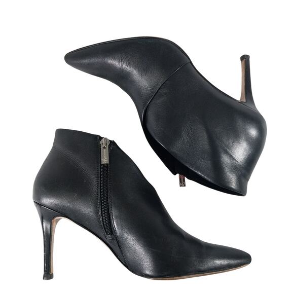 JESSICA SIMPSON! BLACK GENUINE LEATHER CRISS CROSS DEEP V FRONT BOOTS! SZ 9M - Picture 6 of 11